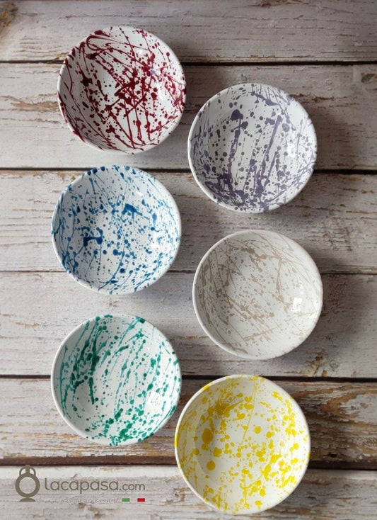ASPARAGO - Set 6 Piatti Fondi ceramica - decoro Macchia - Lacapasa.com