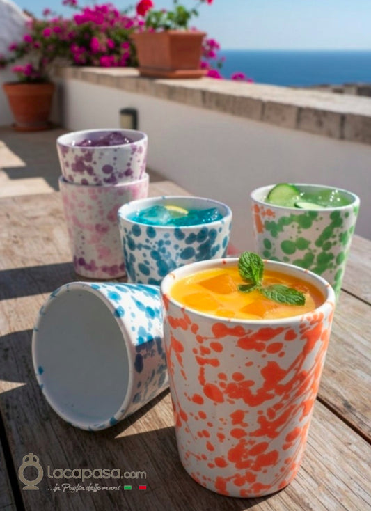 SET 6 Bicchieri in ceramica pugliese - decoro Macchia