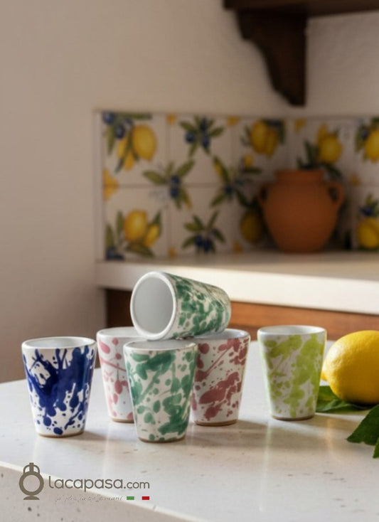 SET 6 Bicchieri limoncello ceramica - decoro Macchia