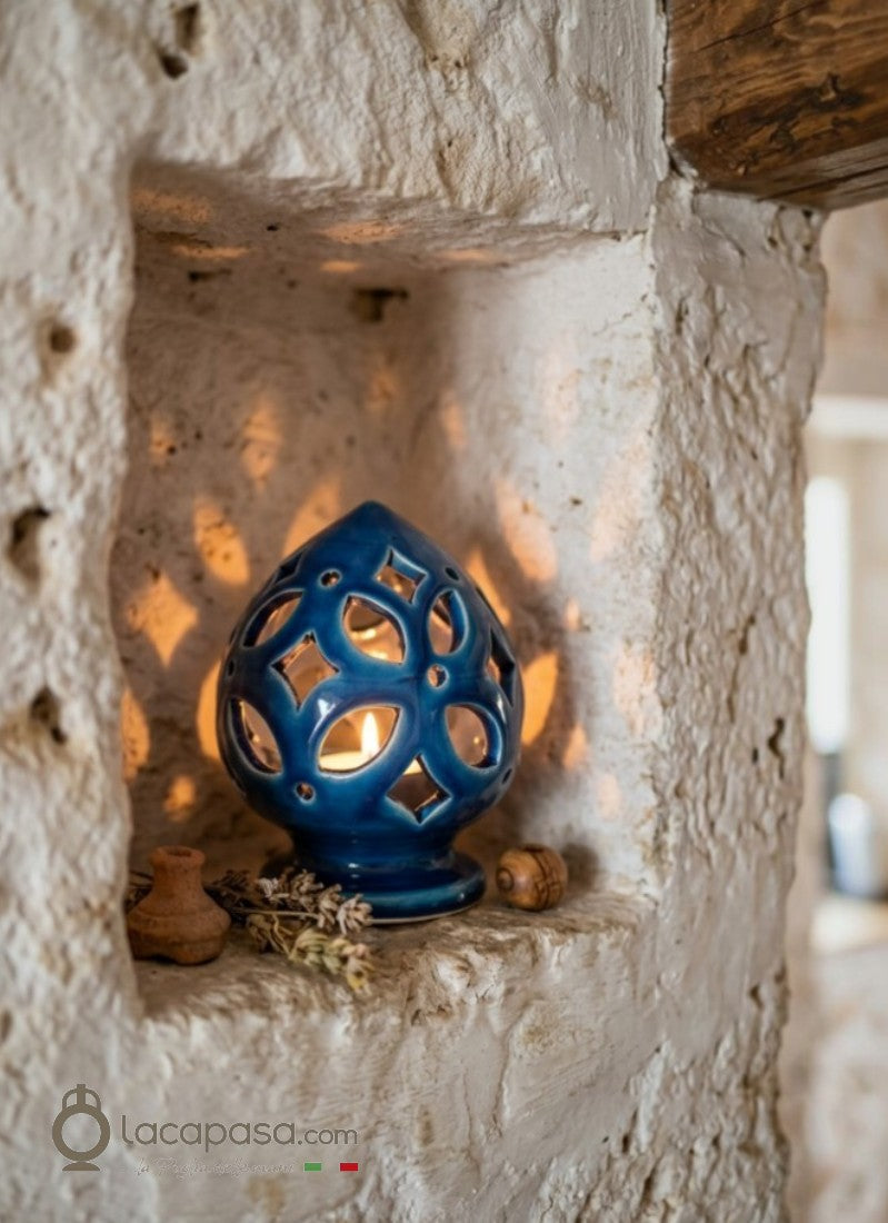 INDACO - Pumo porta candela in ceramica